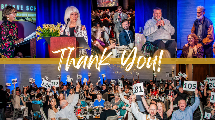 "Thank You!" with images of attendees of Ignite Impact: Building Bridges 2026 Dinner and Auction.